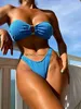 Dames Badmode Sexy Bandeau Bikini Dames Wit Blauw Push Up Ring Gekoppeld Designer Micro 2024 Biquini Strandbadpak String BadpakH24222