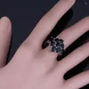 Cluster Rings Dazzling Oval Black Cubic Zirconia Silver Plated Ring V0420