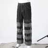 Męskie dżinsy męskie spodnie z frędzlami marka mody marek wisiorek szeroką nogę hip hop leniwy styl pary luźne