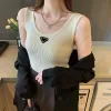 Kobiety projektantki topy dzianiny koszulki kamizelki kamizelki sweter plon haft seksowne seksowne ramię czarne tankowania