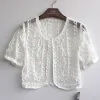 Cardigans d'été en maille brodée en dentelle Crochet, Cape ornée à manches courtes, col en V, Cardigan court pour Femme, manteau boléro