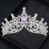 Indietro Tiara di cristallo viola Corona per la sposa Set di gioielli da sposa Elegante collana di strass Orecchini Accessori donna Copricapo diadema