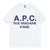 メンズTシャツ2023夏のファッションメン/女性Tシャツ特大のAPCプリントヒップホップ半袖シャツ服韓国スタイルストリートウェアトップティーフライワード123