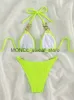 Mulheres Swimwear Sexy Neon Verde 2 Peça Bikini Set Mulheres Halter Metal Stap Push Up Swimsuit Verão Lace Praia Banheira Terno ThongH24222