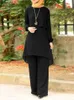 エスニック服ザンゼア女性フルスリーブルーズブラウススーツイスラム教徒パンツセット2ピースセットアウトファッションソリッドドバイ七面鳥のズボン