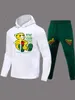 Zweiteilige Damenhose 2024 Damen-Briefaufdruck 2-teilige Outfits Teddybär-Briefaufdruck Känguru-Taschen-Trainingsanzug-Set Langarm-Sweatshirt und Hose T240222