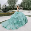 Blask jasnozielona sukienka Quinceanera 2024 Suknia balowa Aplikacje koronkowe cekiny cekiny Puffy spódnica słodka 16 sukienka vestidos de 15