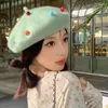 Berets Korean Jelly Bean Ball Wool Beret Women Flat Bud Painter Hat Japanese Woolen