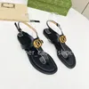 Quality Slides Designer Shoes Women Clip Toe Sandals Flip Flops Luxury Goods Metal Letters Leather Flat Slippers 35-42