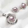 Ensemble collier et boucles d'oreilles en argent Sterling 925 véritable pour femmes, ensemble classique de pendentif en perles naturelles de mariage, blanc, noir, gris, cadeau