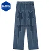 Męskie dżinsy Lightning Splating Workowane dżinsy mężczyźni Czarny niebieski vintage luźne dżinsy streetwear hip hop harajuku dżinsy spodnie