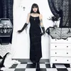 Lässige Kleider Cross Flocking Mall Gothic Ästhetische Grunge Punk Mesh Elegante Party Langes Kleid Sling Slim Sexy Emo Alt Outfits