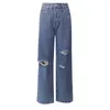 Jeans femininos cintura alta barril para mulheres perna larga rasgado calças jeans cortadas baggy namorado com bolsos casuais