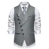 Grijs Schuine Single Breasted Pak Vest Mannen 2024 Merk Slim Fit Mouwloos Vest Mannen Business Party Bruiloft Gilet