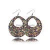 Dangle Chandelier Design de mode Boucle d'oreille en cuir arc-en-ciel Paillettes scintillantes Impression de larme Dangle pour bijoux bohème Drop Deliver Dhtpv