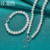 Ensembles DOTEFFIL 2 pièces 8mm perle naturelle chaîne perlée 925 argent collier bracelet ensemble pour les femmes de mariage fiançailles fête bijoux