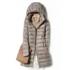 Giacche Piumini invernali da donna Ultra leggeri 90% piumino d'anatra bianco Giacche lunghe con cappuccio Gilet casual Cappotto autunnale Parka sottile