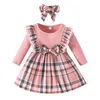 Kleidungssets CitgeeHerbst Weihnachten Kleinkind Baby Mädchen Kleid Kleidung Plaid Patchwork Langarm Herbst Casual Prinzessin Stirnband