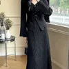 Robe deux pièces pour femmes, rétro, surdimensionné, décontracté, col en v, blazer texturé, demi-jupe, ensemble Style Hepburn, manteau à Texture bulle, deux pièces