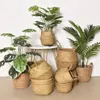 Woven Storage Basket Natural Seagrass Handmade Folding Clthoes Laundry Basket Straw Wicker Rattan Storage Flower Pot Beach Bag