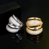 Bands Pera Luxury Sparkling CZ Zircon Silver Color Multilayer Large Open Resizable Wedding Rings for Women Party Jewlery Gift R141