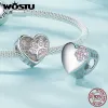 Lockets WOSTU 925 Sterling Silver Customizable Cute Pink Paw Print Bead Pendant For Bracelet & Necklace Original Engraving Jewelry Gift