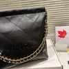 22 Garbage bag Bolso de hombro de diseñador para mujer, bolso de piel de vaca con diamantes, herrajes negros, cierre de metal, bolso de lujo, moneda dorada, bolso cruzado con cadena matelasse, bolso de compras, bolso de viaje