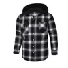 Men's T Shirts Mens Casual Fall Hooded Shirt Button Long Sleeve Tops Plaid Men S