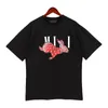 SS New MiriT Shirt Cuello redondo Bordado de letras de cuero Graffiti moteado colorido Impresión de letras Camisetas de manga corta Camisetas sueltas para hombres y mujeres Ropa superior