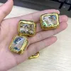 Perlen 510 Stück natürliche Abalone-Muschel, vergoldet, flach, quadratisch, lose Perlen, gepflastert, grüner Kristall-Anhänger für DIY-Schmuck, Halskette, Ohrringe