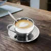 Set di tazze da caffè in acciaio inossidabile Tazze da caffè da 6 once con cucchiaio e piattino Tazze da caffè a doppia parete Tazze per caffè, latte, tè, latte