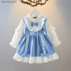 Girl's Dresses Spring Autumn Toddler Girls Dress Blue Bow Pleated Dresss Baby Girl A-line Skirt Princess Dress For Girls Ages 1 to 4L2402