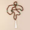 Hänghalsband oaiiten buddhist 108mala träpärla halsband för män rudraksha charm grön aventurin pärlformad frans kvinnor smycken gåva