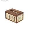 Tissue Boxes Napkins Vine Woven Desktop Solid Wood Tissue Box Living Room Napkin Box Rattan Wooden Tissue Box Rustic Black Holder Q240222