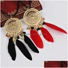 Hänge halsband Ny ankomst Sliver Hollow Dream Catcher Tassel Pendant Necklace For Women Elegant Red Black Feather Bohemi Dhgarden Dhnqc