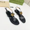 Kwaliteit Dames Slides Designer Schoenen Clip Teen Sandalen Slippers Luxe Goederen Metalen Letters Lederen Platte Slippers 35-42