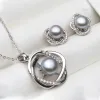 Ensemble collier et boucles d'oreilles en argent Sterling 925 véritable pour femmes, ensemble classique de pendentif en perles naturelles de mariage, blanc, noir, gris, cadeau