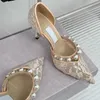 Perle Floral Dentelle Talons Designer Robe Chaussures Femmes Embelli Ivoire Blanc Pointu Pompes Classique À Talons Hauts Sexy Soirée De Mariage Chaussure Avec Boîte 10A Chaussures d'usine