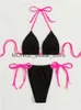 Maillots de bain pour femmes Sexy Micro Bikini 2023 Femmes Solide Noir Plissé Push Up Tie Side Triangle Maillot De Bain Patchwork Été Maillot De Bain MiniH24222