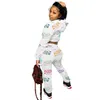 9007 European American women's Tracksuits fashion letter printed hoodie sports two-piece set