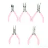 &equipments 5Pcs 4 Inch Pink Mini Metal Pliers Set Curved Straight Tip Plier Jewelry DIY Crafts Making Hand Tool Cutter Pliers For Jeweler