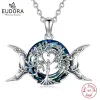 Necklaces Eudora Sterling Sier Tree of Life Necklace Fine Triple Moon Goddess Pendant Austrian Crystal Jewelry Party Gift for Women