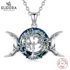 Colliers Eudora Sterling Sier Tree of Life Collier Fine Triple Moon Goddesse Pendant Autrichie Crystal Jewelry Party For Women