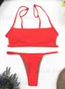 Bikini da bagno femminile set di bikini set sexy costiera da bagno a strisce donne tubo solido tubo da bagno abito da bagno ad alto taglio set di costumi da spiaggia senza spalnea swim costumi brasiliani T240222