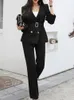 Spring Women Fashion Blazer Suit långärmad med bältesbyxor Set Office Lady Two Piece Set Outfits 240219
