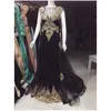 2024 Black Evening Dresses Wear Sexy Jewel Neck Illusion Cap Sleeves Mermaid Gold Lace Appliques Crystal Beads Overskirts Arabic Women Formal Evening Gowns