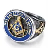 Herrens rostfritt stål Vintage frimurer Masonic Biker Rings Blue Free and Accepted Masons Ring Band