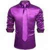 Mens Purple Satin Luxury Dress Shirts Silk Smooth Soild Wedding Party Social Tuxedo Prom Shirt Långärmad topp Topp Casual Men tyg 240219