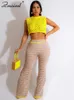 Women's Two Piece Pants Znaiml Summer Crochet Hollow Out Beach Wear Crop Top And Wide Leg Co Ord Set For Woman Sets Sexy Club Outfits