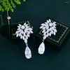 Boucles d'oreilles BeaQueen éblouissante couleur blanche Marquise CZ argent plaqué longue goutte d'eau boucle d'oreille pour les femmes fête de mariage bijoux cadeau E663